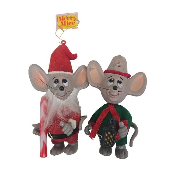 Vintage 70s Merry Mice Santa Elf Figurines Christmas Decor Ornaments Jasco - Picture 1 of 4